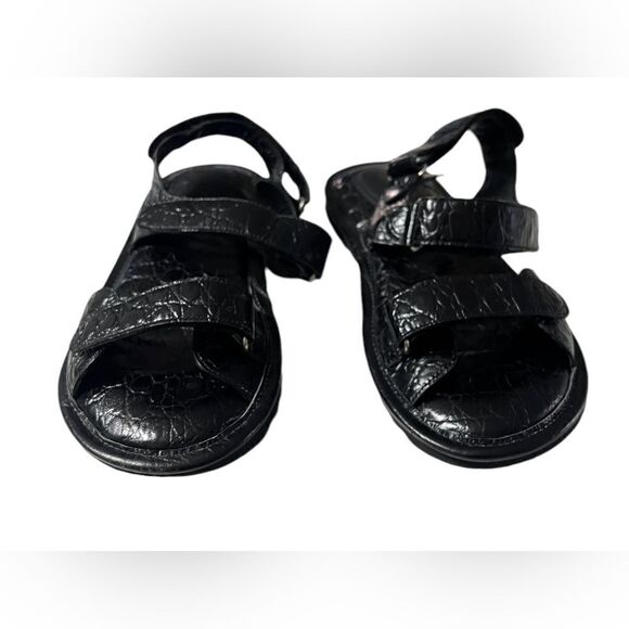 By Far Ladies Kraft Gideon Croc-Embossed Leather Sandals Black 39 - Picture 2 of 6